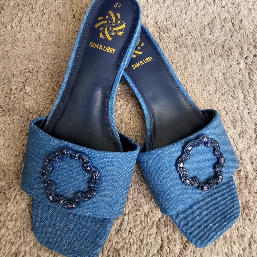 NEW Sam & Libby denim slides, blue, 8 1/2
